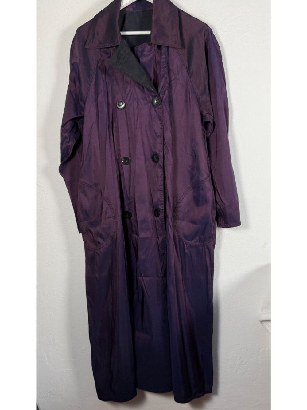 Vintage Bag It Iridescent Purple Black Reversible Trench Coat Large USA Made